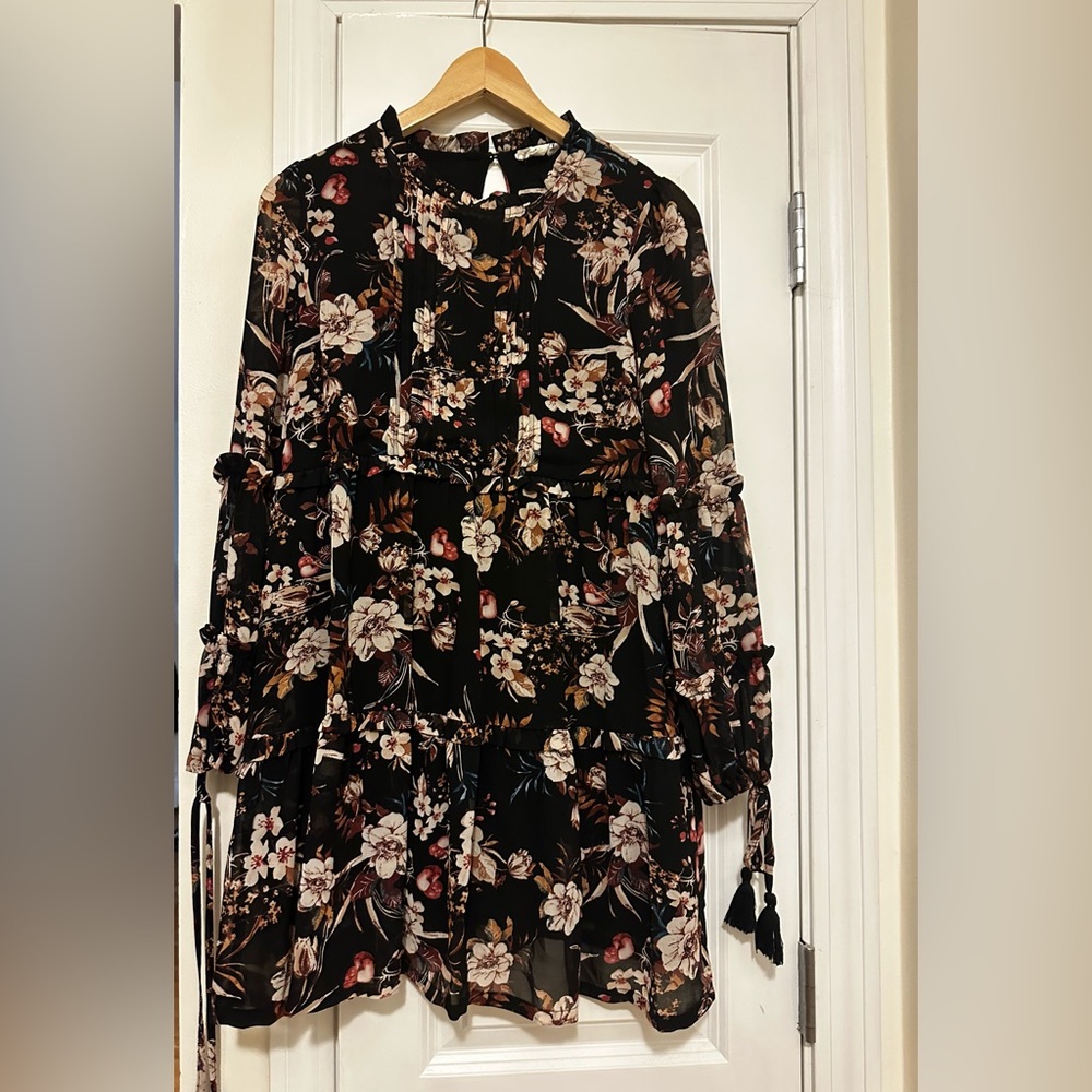 ALLISON Black Floral Print Mini Dress size XS
